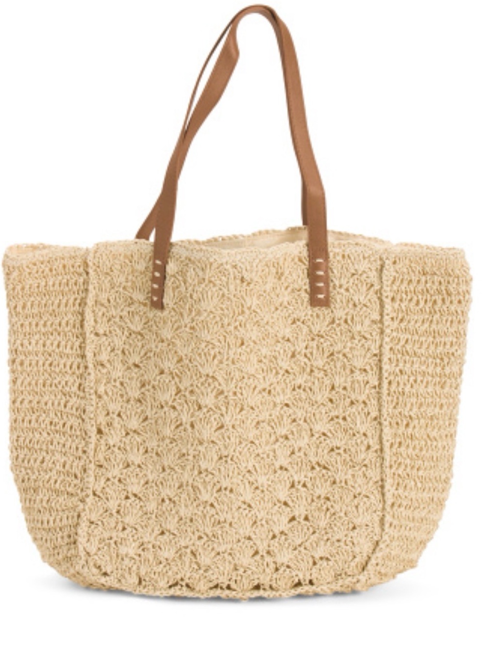 STRAW STUDIOS Woven NATURAL Straw Tote Bag leather straps